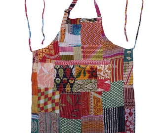 Vintage Kantha Apron: Handmade Quilted Patchwork Cotton Kitchen