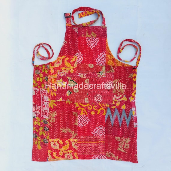 エプロン Kantha Quilt Apron Vintage Kantha Apron: Handmade Patchwork Quilted Cotton