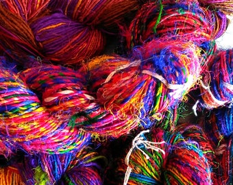 Recycled Sari Silk Yarn Hank - Multi Color Art Yarn, Crochet Yarn, Knitting, Silk Yarn 10 kg  , 100 Skein