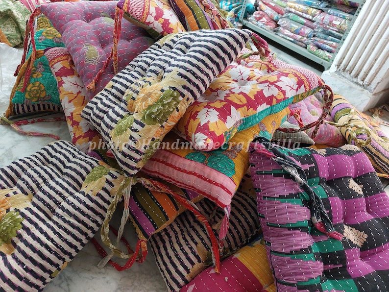 Kantha handmade Soft chair seat pad dining bed room garden kitchen mat cushion Seat Pad Rocking Chair Garden Bench Cushion Pad Cover Only image 4