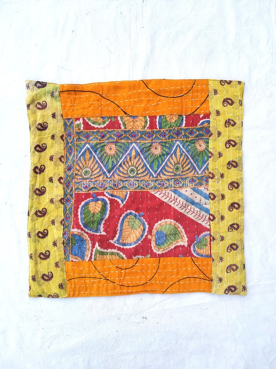Linens Indian Handmade Placement Kantha Napkins Set Of 2 Pcs Floral