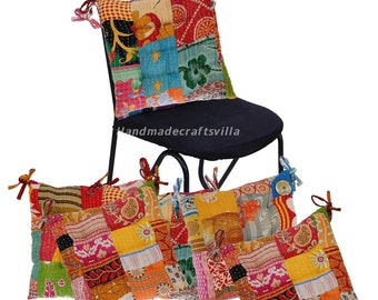 Handmade Kantha Chair Cushion: Vintage Patchwork Seat Pad (15x15 inch)