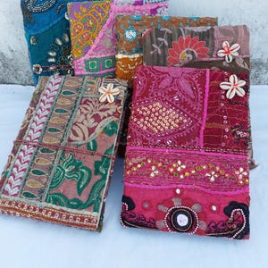 Kantha Sari Fabric Journal: Handmade Bohemian Patchwork Notebook