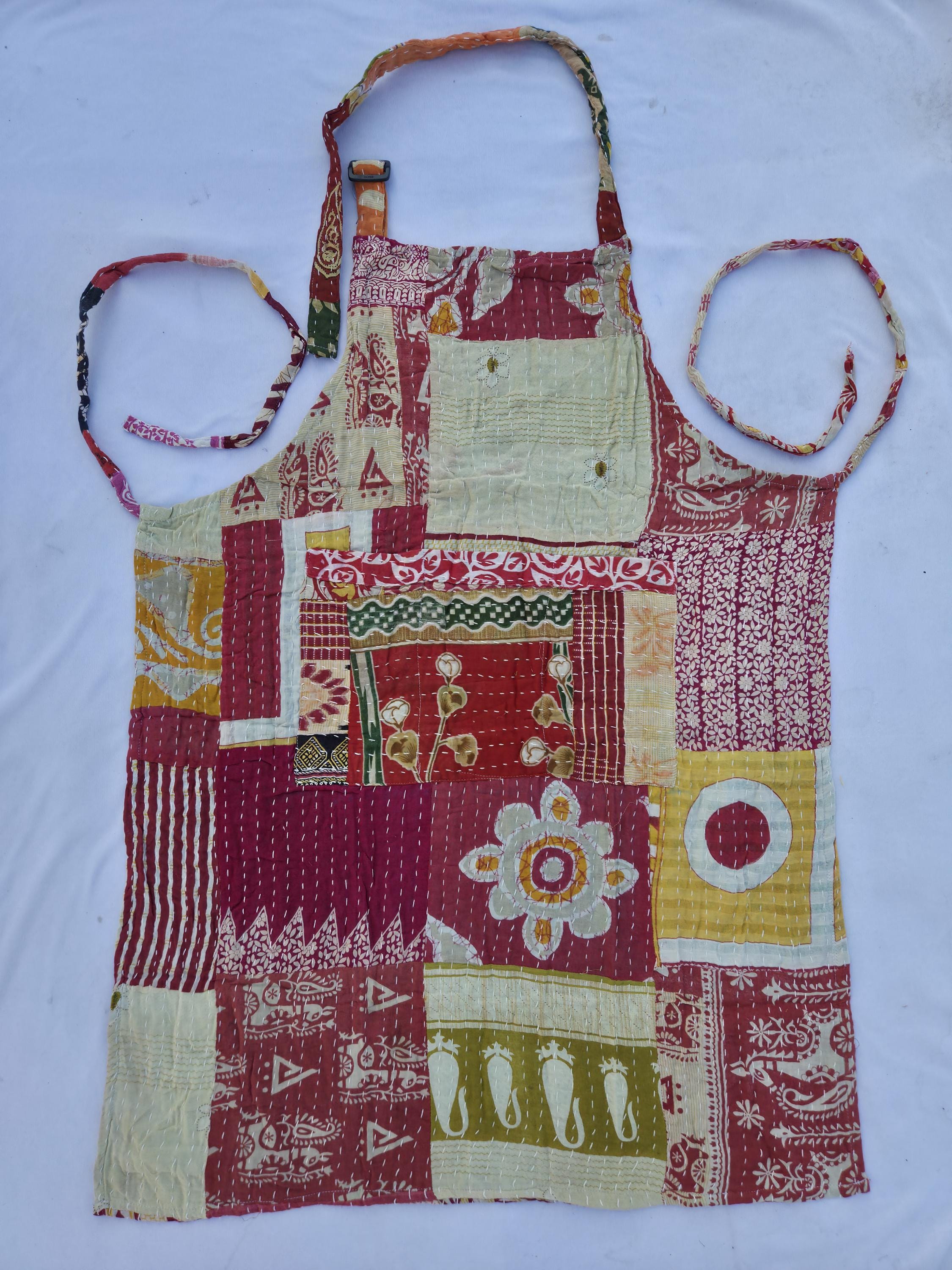 Vintage Kantha Quilted Apron: Bohemian Patchwork Cotton