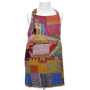 Boho Kantha Patchwork-förkläde: Återvunnen vintage indisk bomull 1 styck