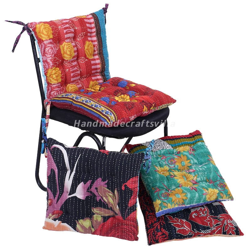 Vintage Kantha handmade Soft Patchwork chair seat pad dining bed room garden kitchen mat cushion Seat Pad, 15x 15 inch 38x38 cm image 8