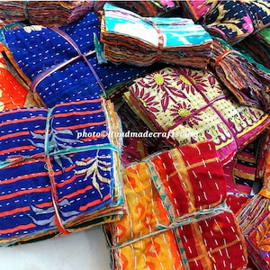 20 Kantha Quilt Fabric Squares: 6.5&quot; Recycled Indian Cotton Sari Pieces