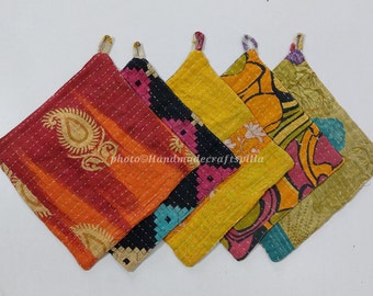 Mixed Assorted Vintage kantha handmade kitchen pot holder set of 5 pcs