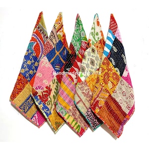 Kantha Patchwork Cotton Towels 5 Pcs : Upcycled Sari Boho Kitchen Decor