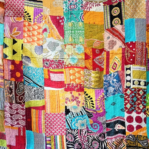 Kantha Quilt 100cotton Queen Size Indian Quilt Hand Stitched Etsy