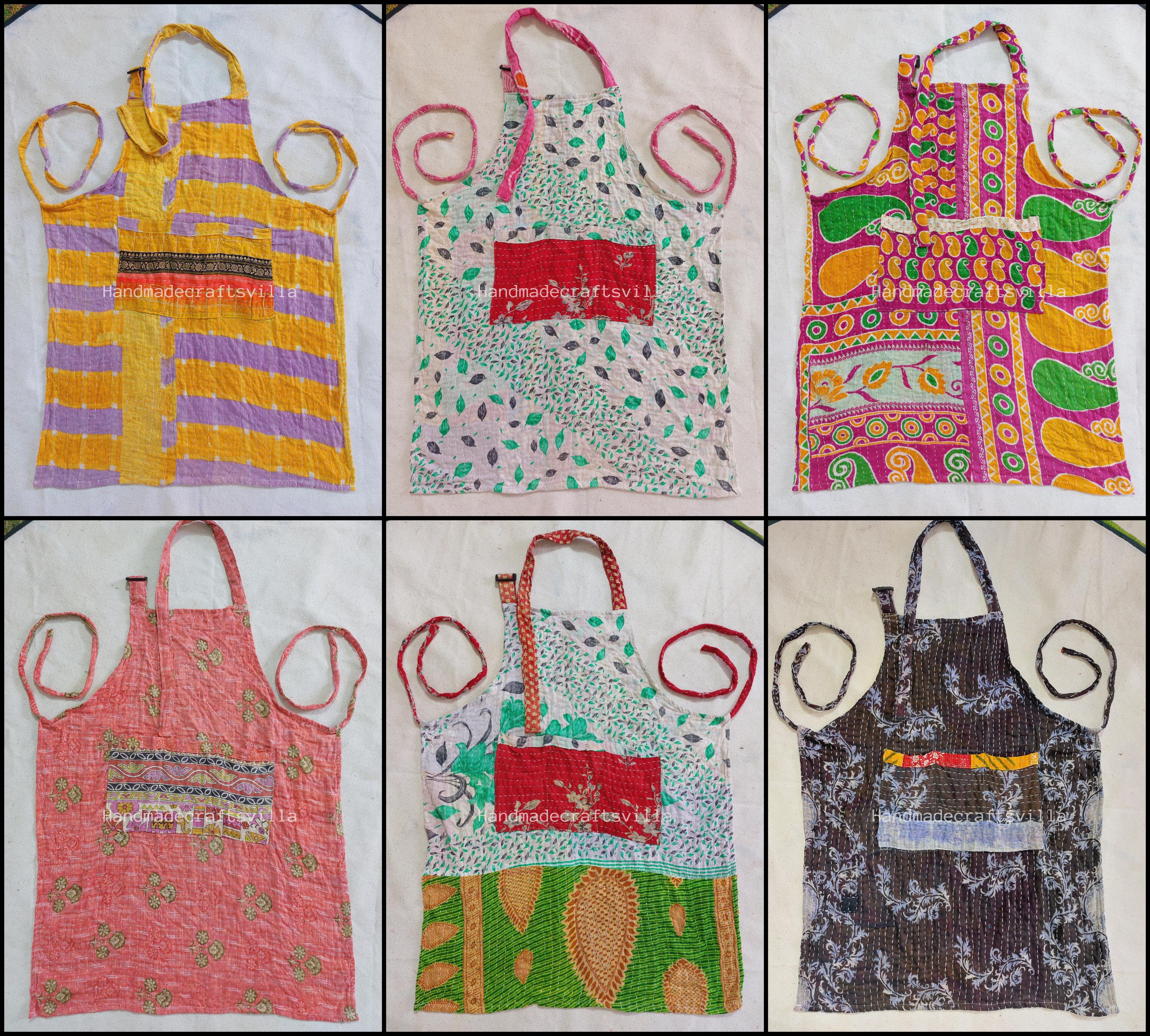 Apron- Mixed Assorted Vintage Kantha Handmade Cotton Quilted