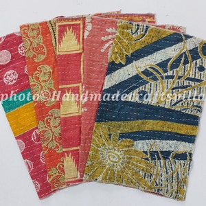 Vintage Kantha Kitchen Towel Set: Handmade Recycled Sari Patchwork