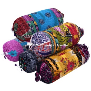 Bolster - Set of 4 Pcs Vintage kantha quilt Bolster Pillow Cover Decorative Tubular Boho Sofa Round Cylinder Bolster Cover Christmas Gift