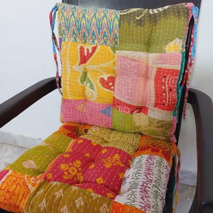 Vintage Kantha Chair Cushion 1 Piece: Handmade Patchwork Seat Pad (15x15 inch)