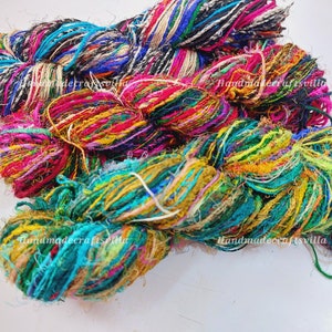 Sari silk yarn recycled sari silk yarn  100 gram per Piece - multicolored silk yarn - sari silk waste yarn - silk yarn
