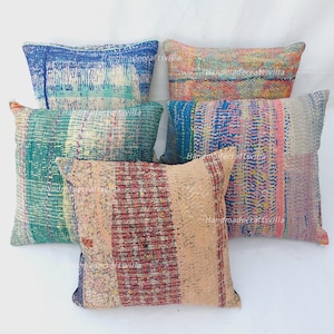 ヴィンテージカンタパッチワーククッションカバー5枚セット、ボヘミアン風コットン製スローピローケース