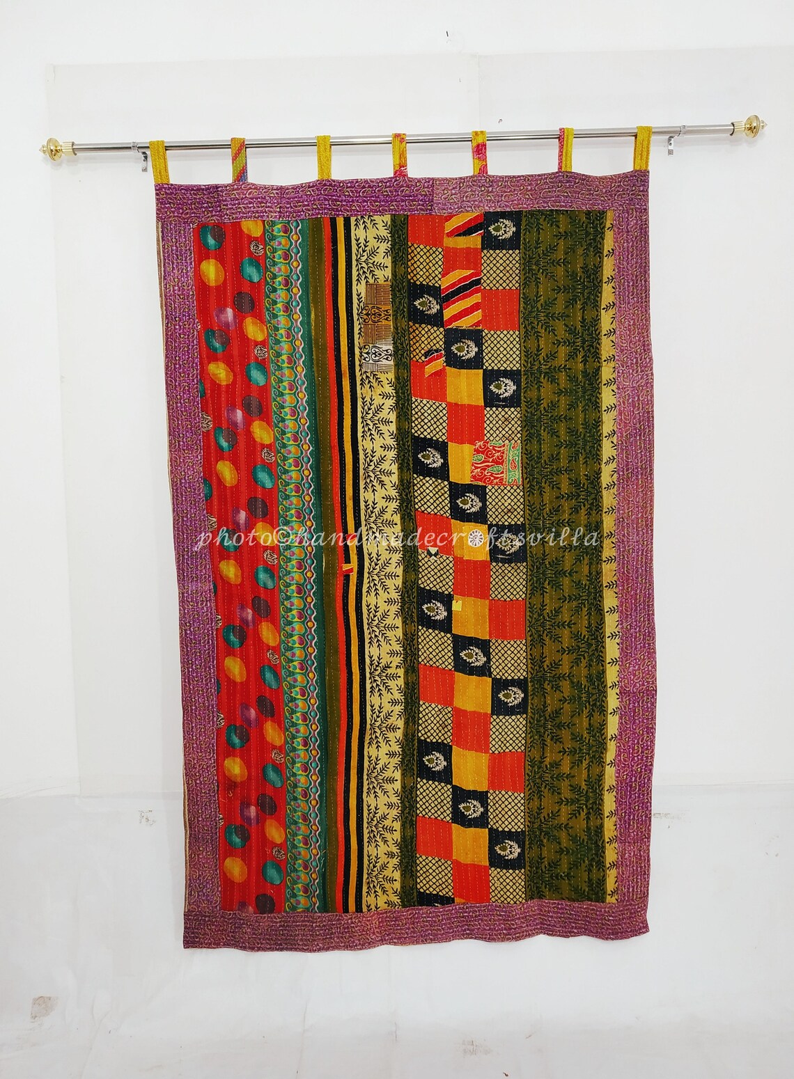 Vintage Kantha multi colors Quilted Curtain Window Curtain Etsy