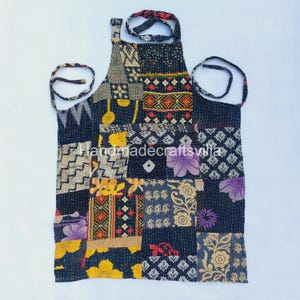Black Kantha Quilted Apron: Vintage Bohemian Patchwork Cotton