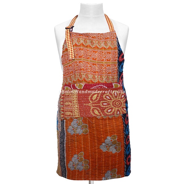 Tablier en patchwork matelassé en coton Kantha vintage fait main Tablier de cuisine indien 1 pièce