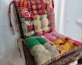 Handmade Kantha Chair Pad: 100% Cotton Seat Cushion