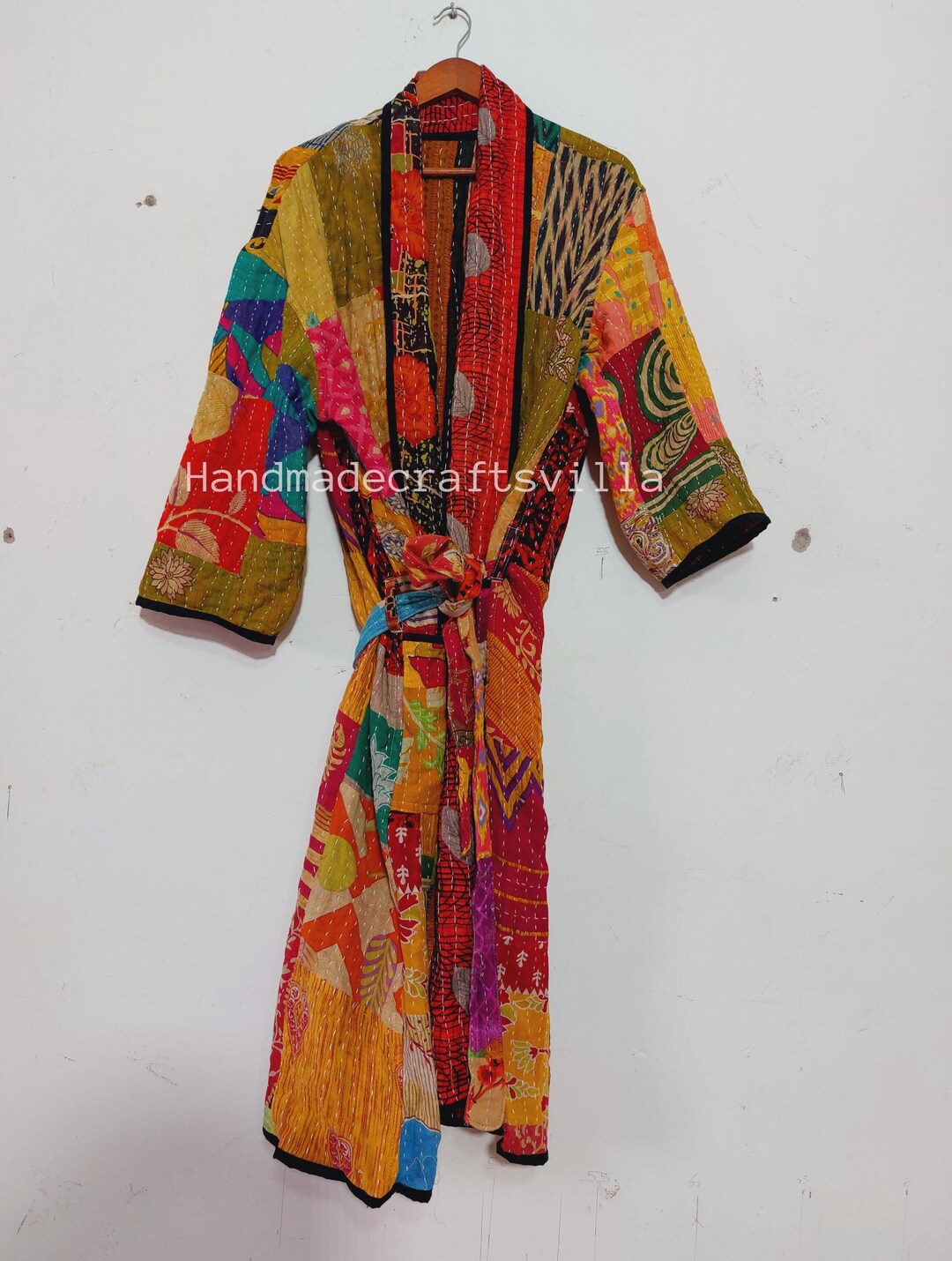 Vintage Kantha Patchwork Cotton Kimono | Cotton Robe | Kimono Indian ...