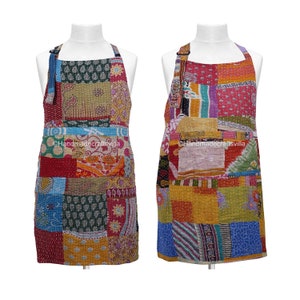 Vintage Kantha Quilted Apron: Handmade Patchwork Cotton Bohemian Apron