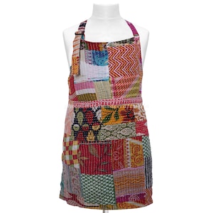 Vintage Kantha Cotton Apron: Bohemian Handmade Kitchen Wear