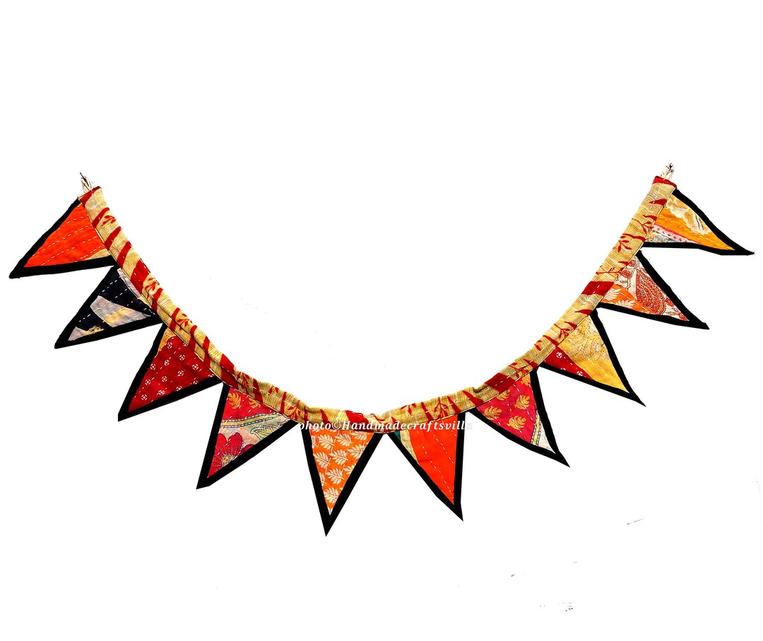 Vintage Handmade Cotton Quilted Bunting Wall Decor Fabric Bunting