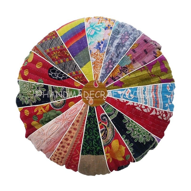 Pouffe Cover Ottoman Pouf Round Cushion Seating Floor Pillow Indian Patchwork Floor Pillow Vintage Kantha Home Decor 32 Inch