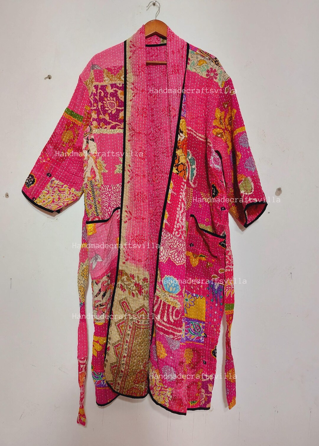 Pink Patchwork Bath Robe Vintage Kantha Cotton Kimono Cotton Robe ...