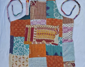 Vintage Kantha Apron: Handmade Patchwork Quilted Cotton, Bohemian Style