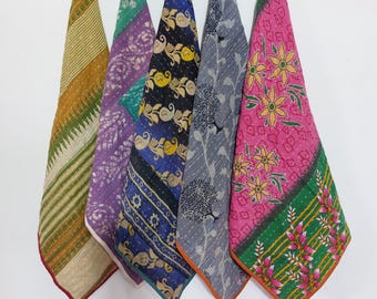 Vintage Kantha Geschirrtücher Set 5 : Handgemachte Recycled Sari Patchwork Küchenhandtücher