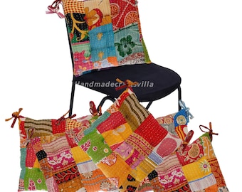 Vintage Kantha Chair Cushion: Handmade Patchwork Seat Pad (15x15 inch)