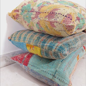 Vintage Kantha Pillow Covers (Set of 2): Bohemian Patchwork Cushions