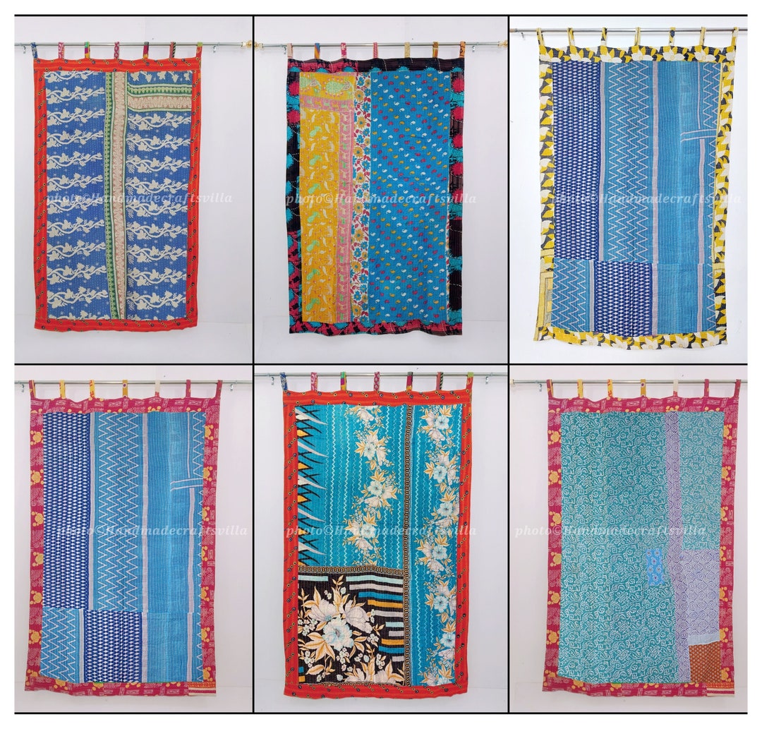 1 Piece Vintage Kantha Handmade Cotton Quilted Paisley Curtain , Shower