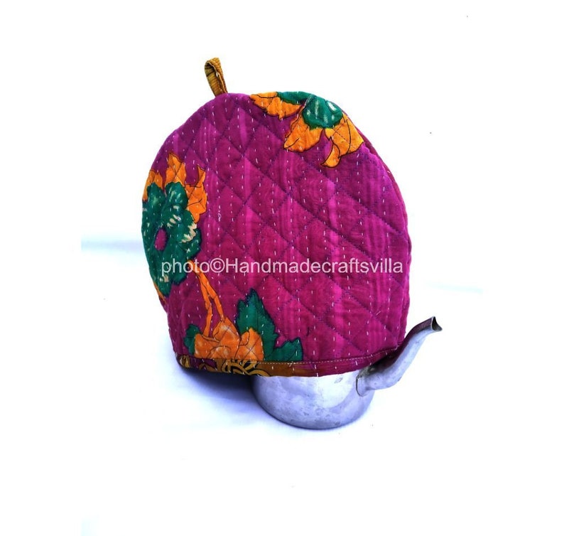 Styled Floral Vintage Kantha Print Tea Cozy Cover Handmade Tea Cozy Cotton Tea Kettle Kitchen Decor Hand Stitched Pot Cover Hot Coffee Cover