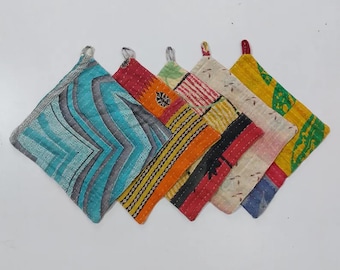 Portavasi vintage Kantha fatto a mano, 4 pezzi