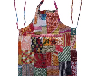 vintage Kantha fait main 1 pièce tablier matelassé patchwork, tablier en coton bohème pour femme/cadeau de Noël/tablier de cuisine