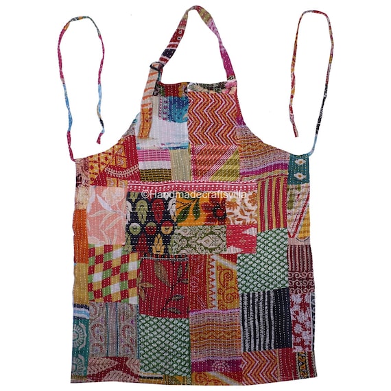 春のコレクション 1 Handmade Kantha Vintage Piece Apron Quilted Patchwork エプロン