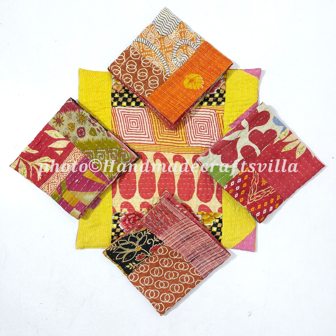 Mixed Assorted Vintage Kantha Handmade Napkin Set of 5 Pcs Etsy