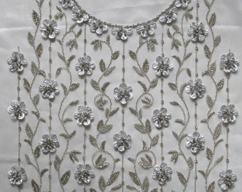 beaded applique//silver applique//3 d floral applique//applique with rhinestones//gold beaded applique//