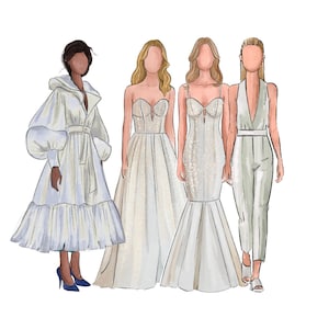 Fashion illustration ,custom fashion illustrator, bridal wedding illustrator, fashion sketch of bridal gown, personalized sketch from photo