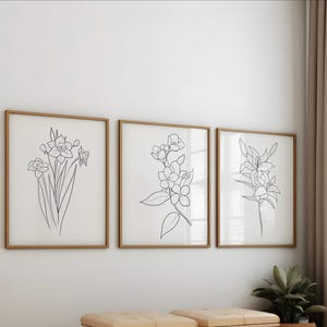 Floral Line Art Prints: Set of 3 Minimalist Botanical Art (Digital Download)