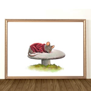 Impression d'art d'illustration de chambre d'enfant, impression d'art de souris mignonne - Impression d'art d'illustration de livre pour enfants lunatique - Décoration d'illustration confortable, bonne nuit