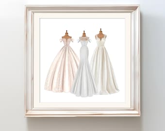 Aangepaste bruidsillustratie: handgemaakte aquarel modeschets (digitaal bestand)