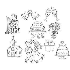 Custom Icon Illustration - hand drawn sketch for Wedding , Invitation, elements, illustrator to hire, personalized black and white line art