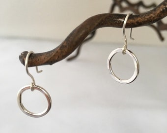 Hammered Silver Circle Drop Earrings