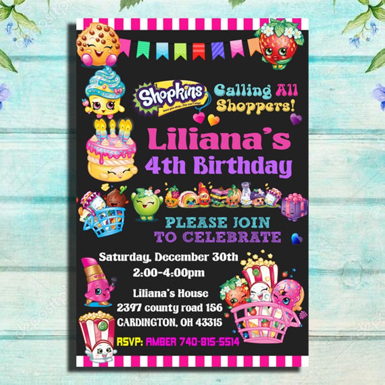 Shopkins Birthday Invitation Shopkins Invitation Shopkins Etsy