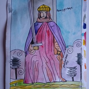 REY DE ESPADAS Pintura original de arte de cartas del tarot, artista firmado, acuarela y pluma y tinta