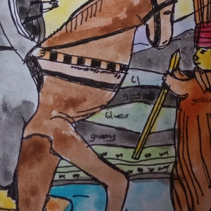 MORT, peinture originale d'art de carte de tarot signée Pamela Coleman Smith, aquarelle, plume et encre